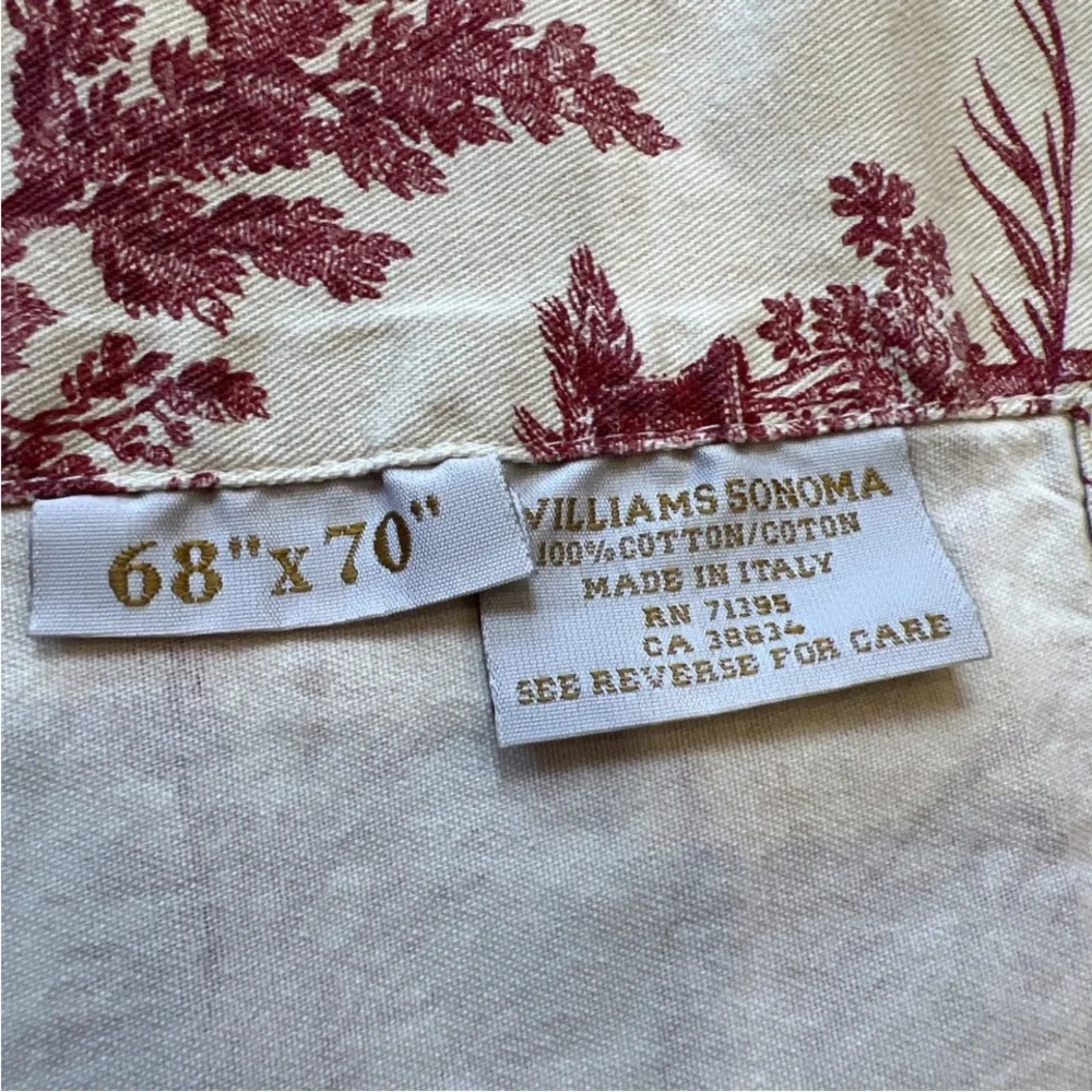 Williams Sonoma Red Toile Cotton Tablecloth
